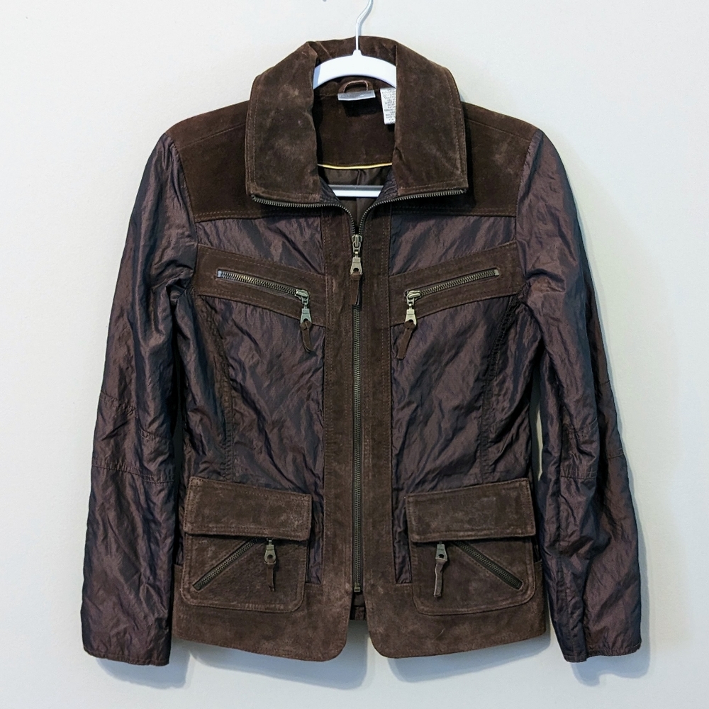 Chicos women's suede trimmed zipper jacket